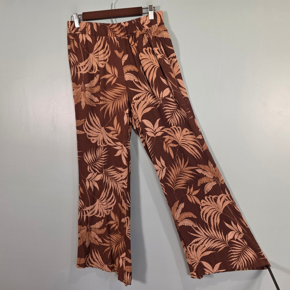 Sabrina Lauren NY Brown Tropical Palm Print Wide Leg Rayon Pants Small